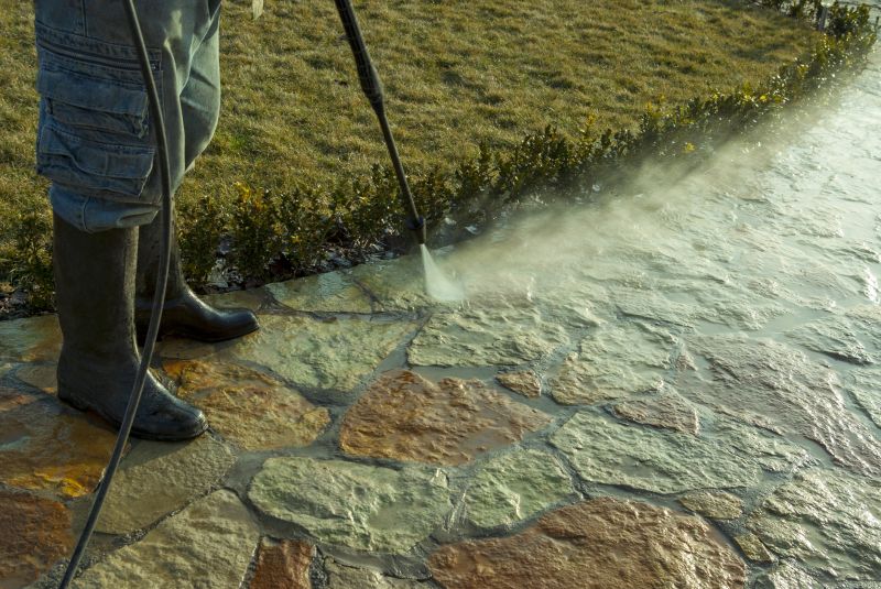 Cleaning a stone pathway